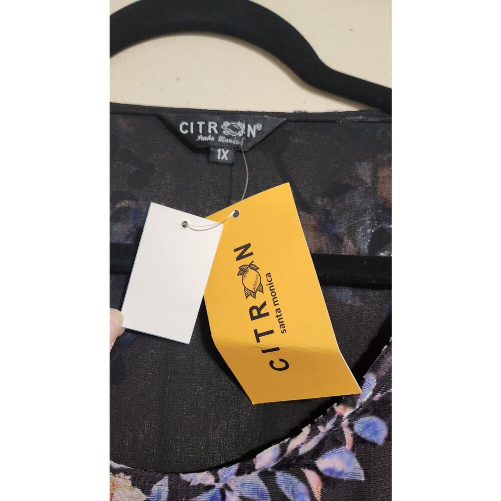 NWT Womens CITRON Silk Black Gold Pink Floral Design Short Kimono Sleeve Size 1X - Picture 8 of 9